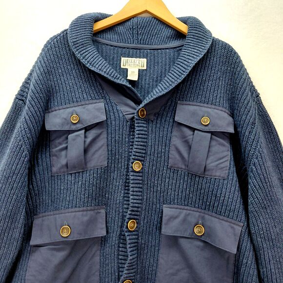 Duluth Trading Military Sweater Men 2XL Blue Wool Blend Heavyweight Shawl Collar - Picture 2 of 13
